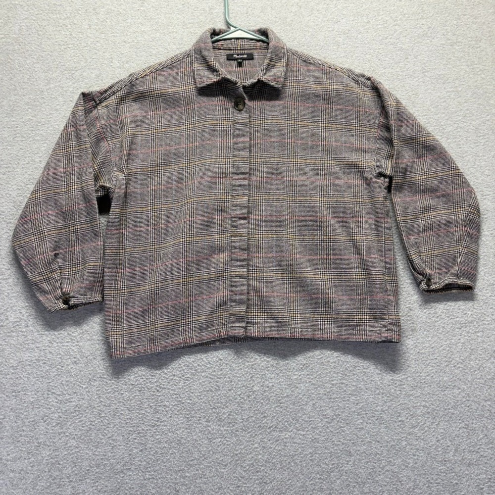 Madewell Shirt Womens Small Black Paid Flannel 3/4 Sleeve Button Front